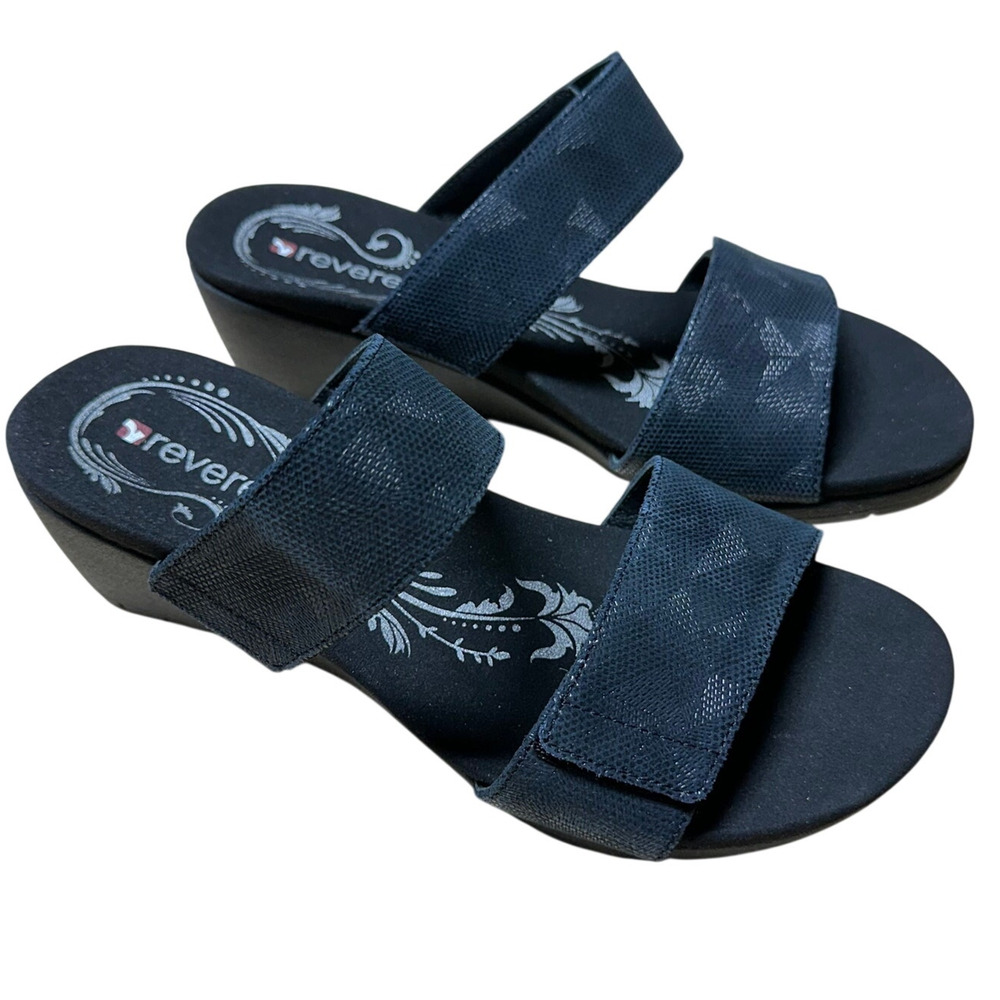 Revere Sorrento Wedge Sandal Black Angle Size 8M New in Box Condition